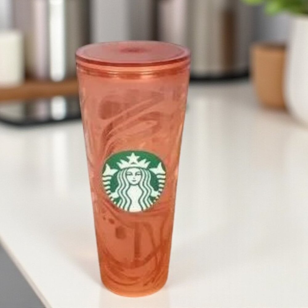Starbucks 2020 Peach Coral Frosted Swirl Cold Cup